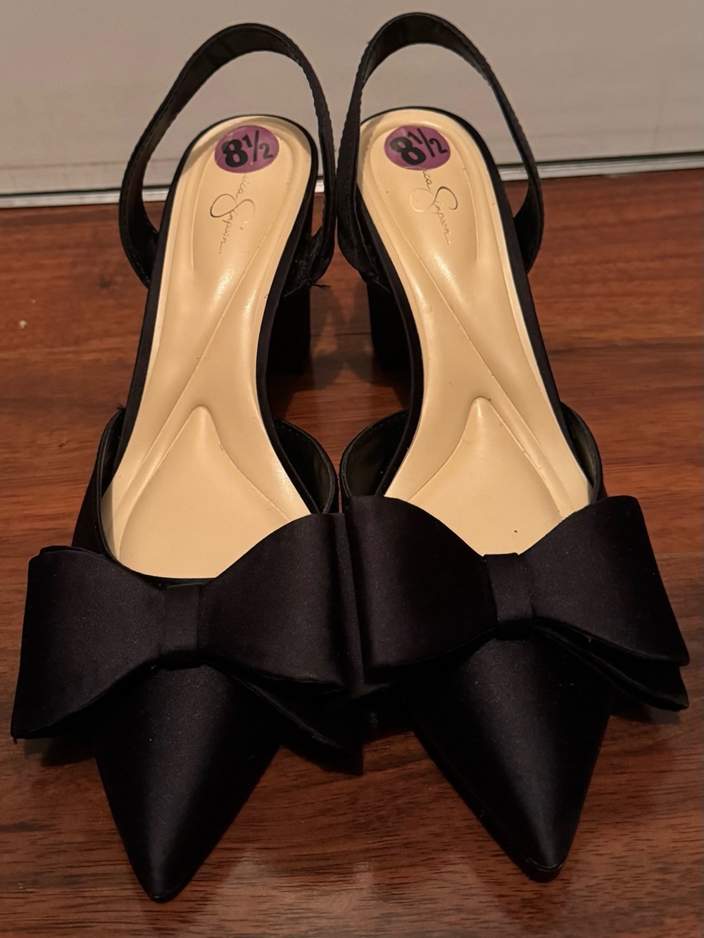 Jessica Simpson Black Pointed Slingback Heels with Bow